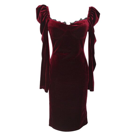 Velvet Sweetheart Neck Midi Dress - Picture 1 of 3